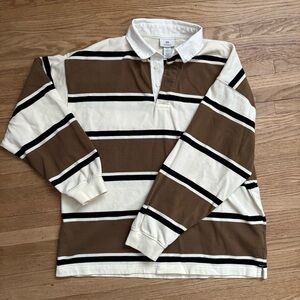 H&M Men's Oversized Fit Cotton Rugby Shirt Size M Brown Black & White Stripes